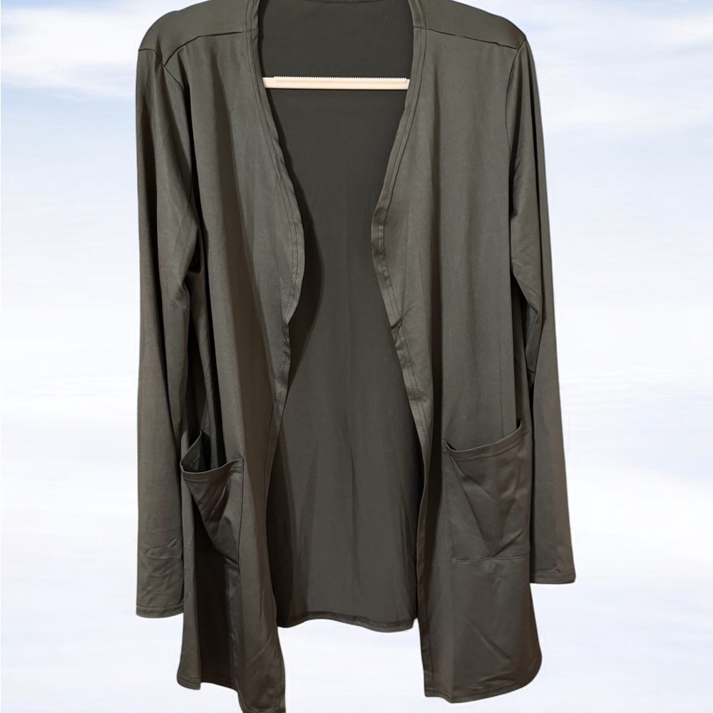 Women's Open Front Sweater - Dark Grey